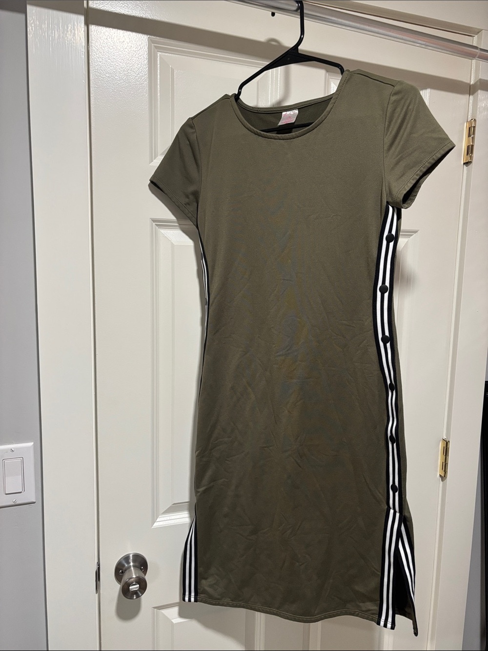 No Boundaries Olive Green Midi Dress with Side Stripe Detail
